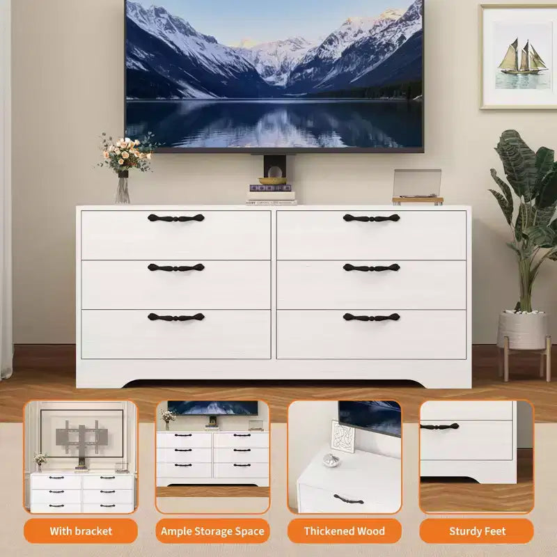 Mobile TV in legno a 6 cassetti con supporto TV regolabile