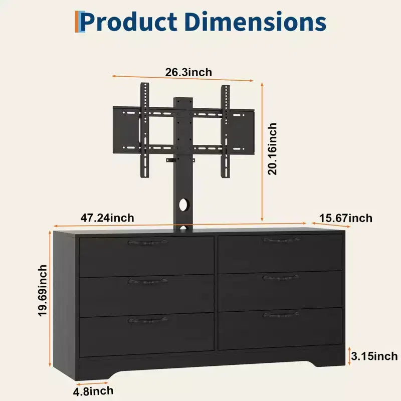 Mobile TV in legno a 6 cassetti con supporto TV regolabile