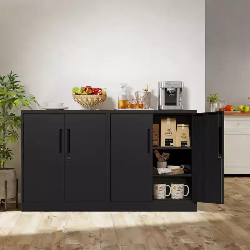 Armadio Metallico a 2 Ante con Chiusura a Chiave e 2 Ripiani Regolabili