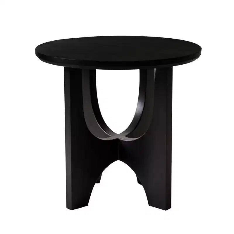 Tavolino Rotondo, Piano in Legno Massello di Mango da 20 Pollici Nero Opaco con Gambe Curve