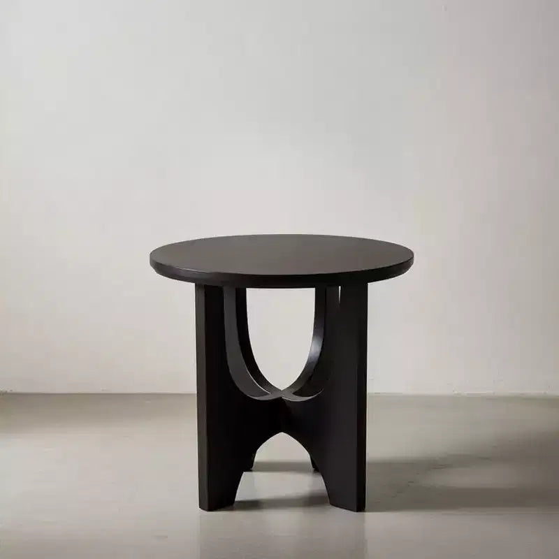 Tavolino Rotondo, Piano in Legno Massello di Mango da 20 Pollici Nero Opaco con Gambe Curve