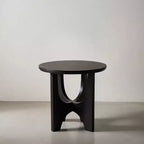 Tavolino Rotondo, Piano in Legno Massello di Mango da 20 Pollici Nero Opaco con Gambe Curve