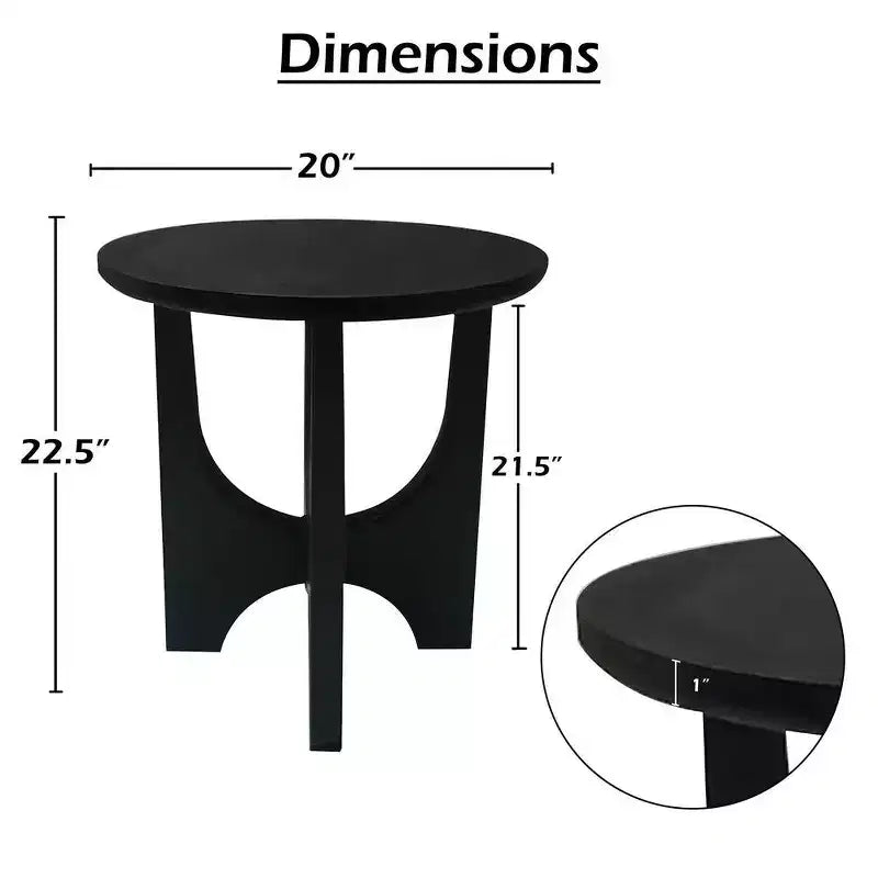 Tavolino Rotondo, Piano in Legno Massello di Mango da 20 Pollici Nero Opaco con Gambe Curve