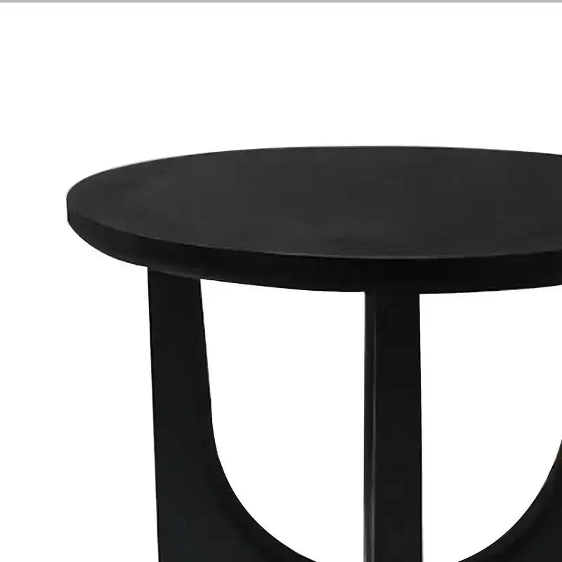 Tavolino Rotondo, Piano in Legno Massello di Mango da 20 Pollici Nero Opaco con Gambe Curve