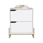 Comodino a due cassetti da 20" bianco e legno naturale
