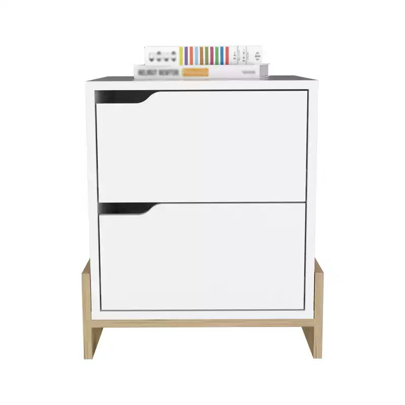 Comodino a due cassetti da 20" bianco e legno naturale