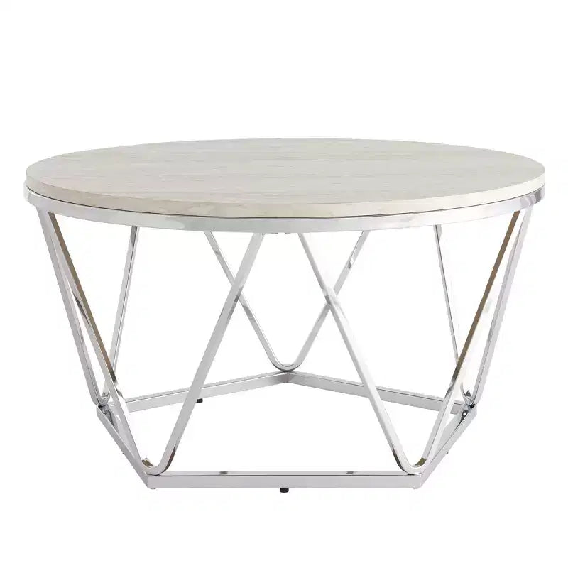 HomeRoots 33 Silver Manufactured Wood And Metal Round Coffee Table