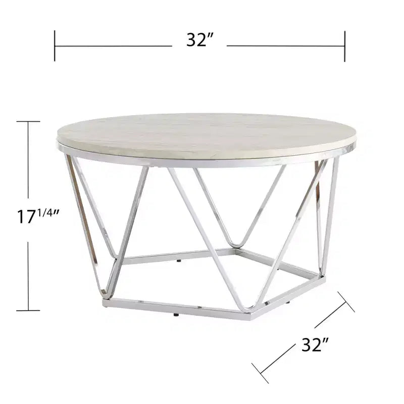 Tavolino da caffè rotondo 33" con ripiano in pietra e struttura in metallo
