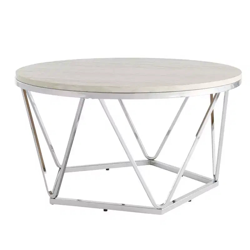 Tavolino da caffè rotondo 33" con ripiano in pietra e struttura in metallo