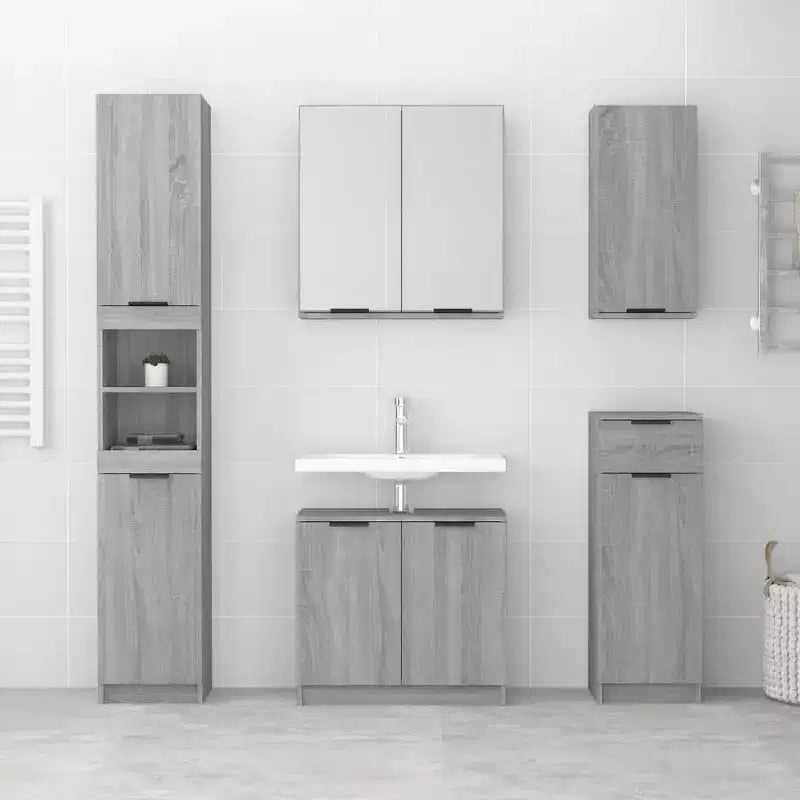 Mobiletto da bagno a parete – Sonoma grigio, legno ingegnerizzato, 32x20x67 cm
