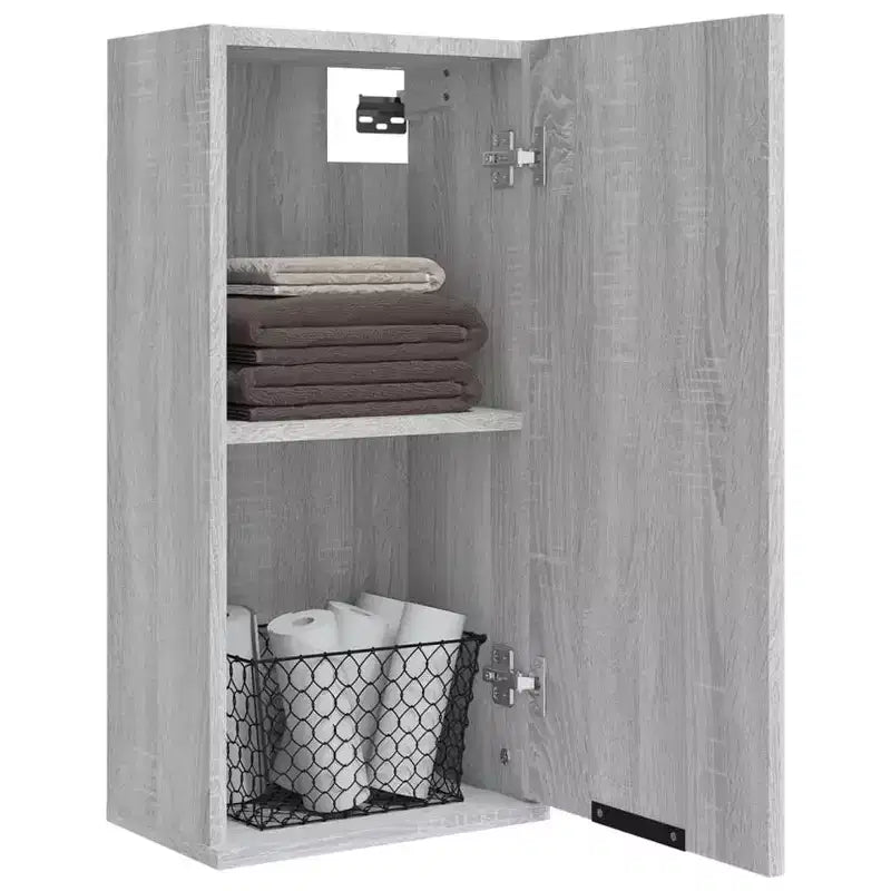 Mobiletto da bagno a parete – Sonoma grigio, legno ingegnerizzato, 32x20x67 cm