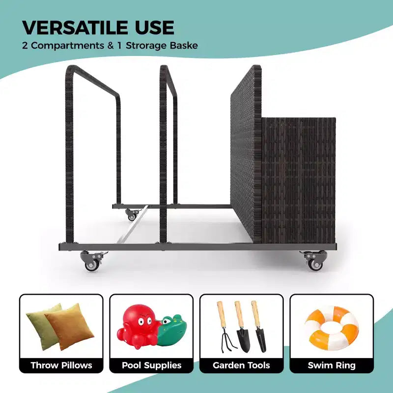 Organizzatore portaoggetti galleggiante a rotelle per piscina con cesto in vimini
