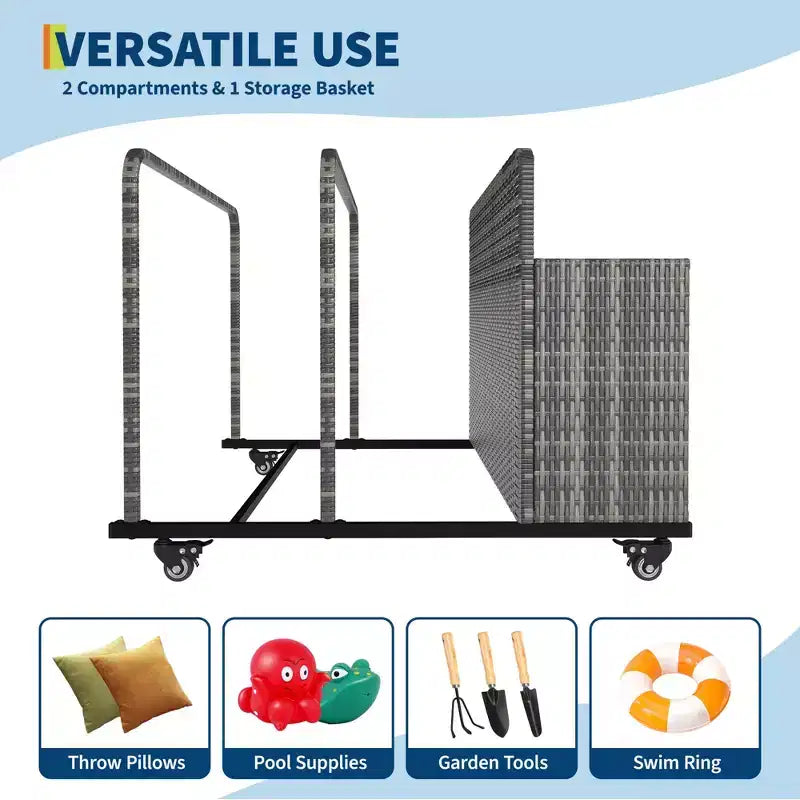 Organizzatore portaoggetti galleggiante a rotelle per piscina con cesto in vimini