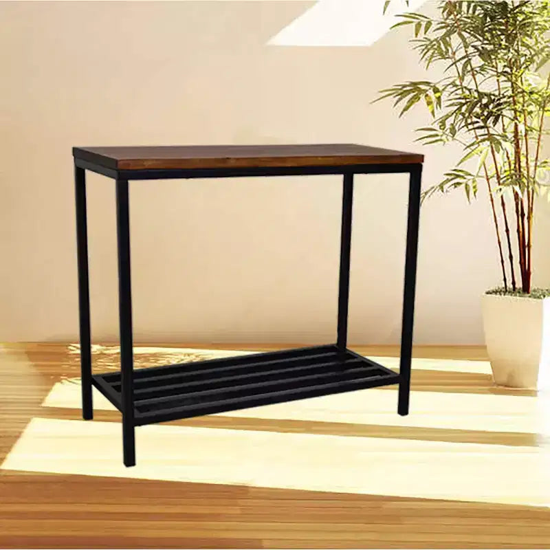 Consolle industriale con piano in legno di mango – Castagno/Nero