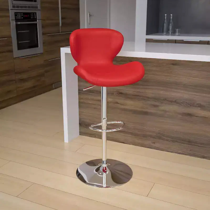 Sgabello da bar contemporaneo ad altezza regolabile con schienale curvo e base cromata