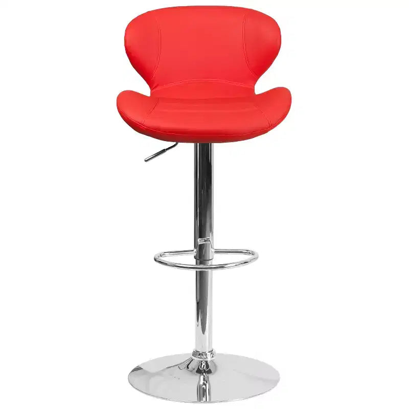 Sgabello da bar contemporaneo ad altezza regolabile con schienale curvo e base cromata