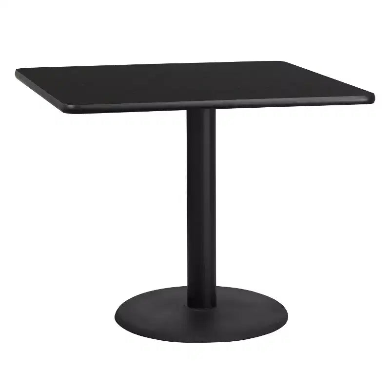 Piano tavolo quadrato in laminato da 36" con base rotonda da 24" ad altezza tavolo
