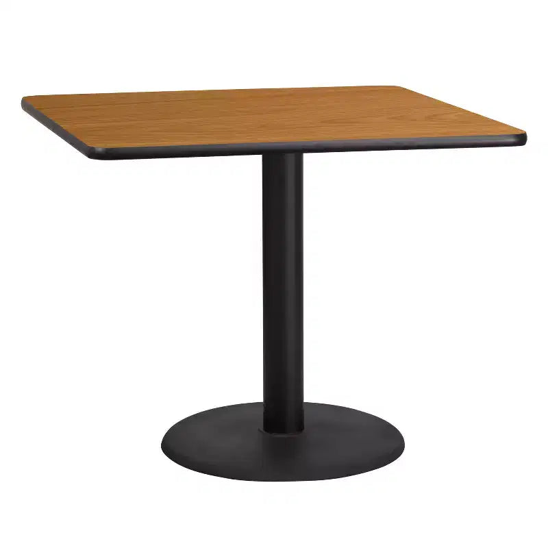Piano tavolo quadrato in laminato da 36" con base rotonda da 24" ad altezza tavolo