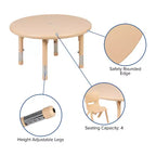 Set di tavolo attività per bambini rotondo da 33" in plastica regolabile in altezza con 4 sedie