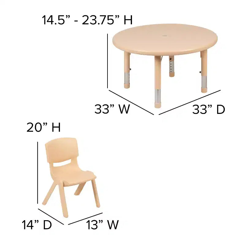 Set di tavolo attività per bambini rotondo da 33" in plastica regolabile in altezza con 4 sedie