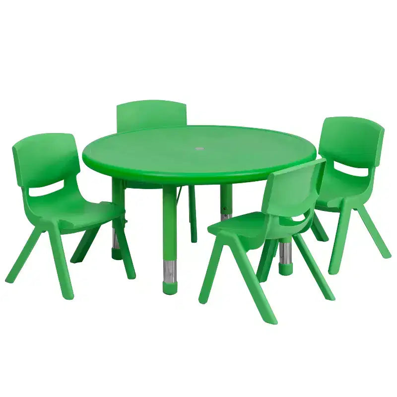 Set di tavolo attività per bambini rotondo da 33" in plastica regolabile in altezza con 4 sedie