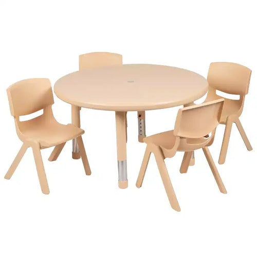 Emma and Oliver 33 Round Plastic Height Adjustable Activity Table Set with 4 Chairs