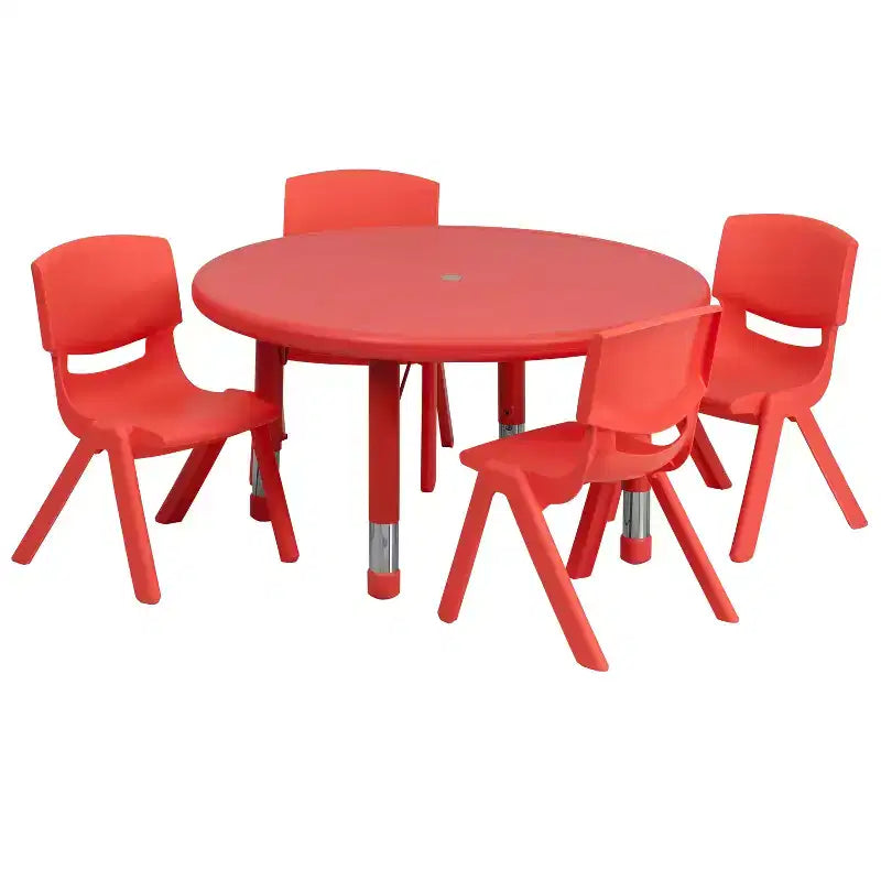 Set di tavolo attività per bambini rotondo da 33" in plastica regolabile in altezza con 4 sedie