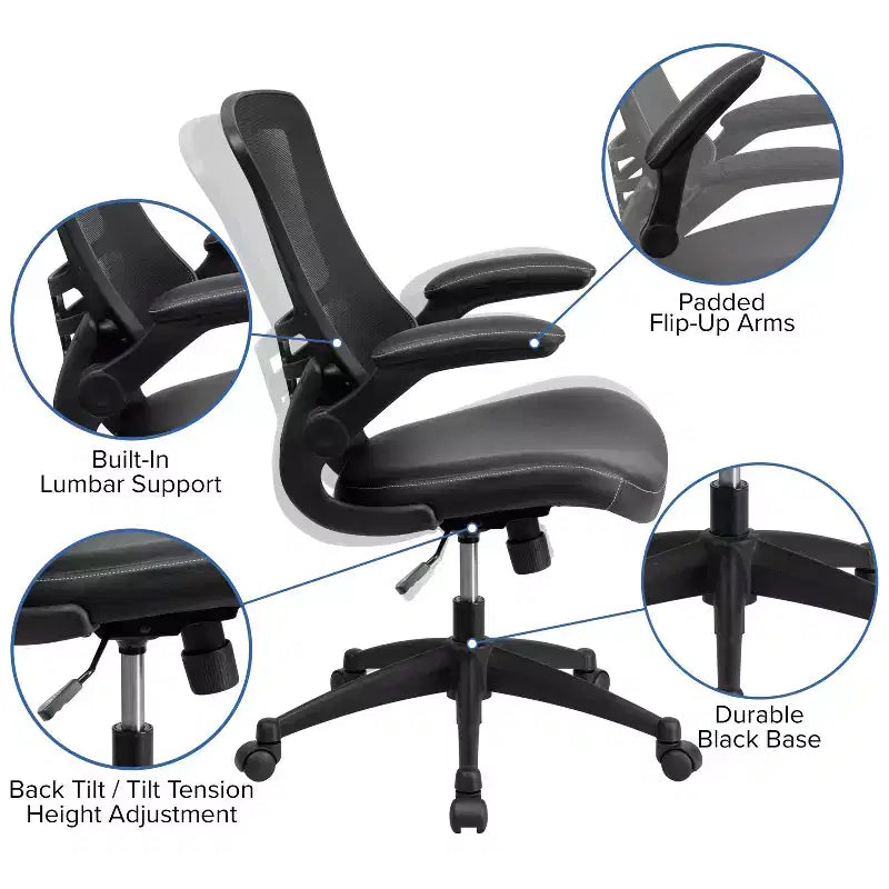 Sedia da ufficio ergonomica girevole in rete a schienale medio con braccioli ribaltabili