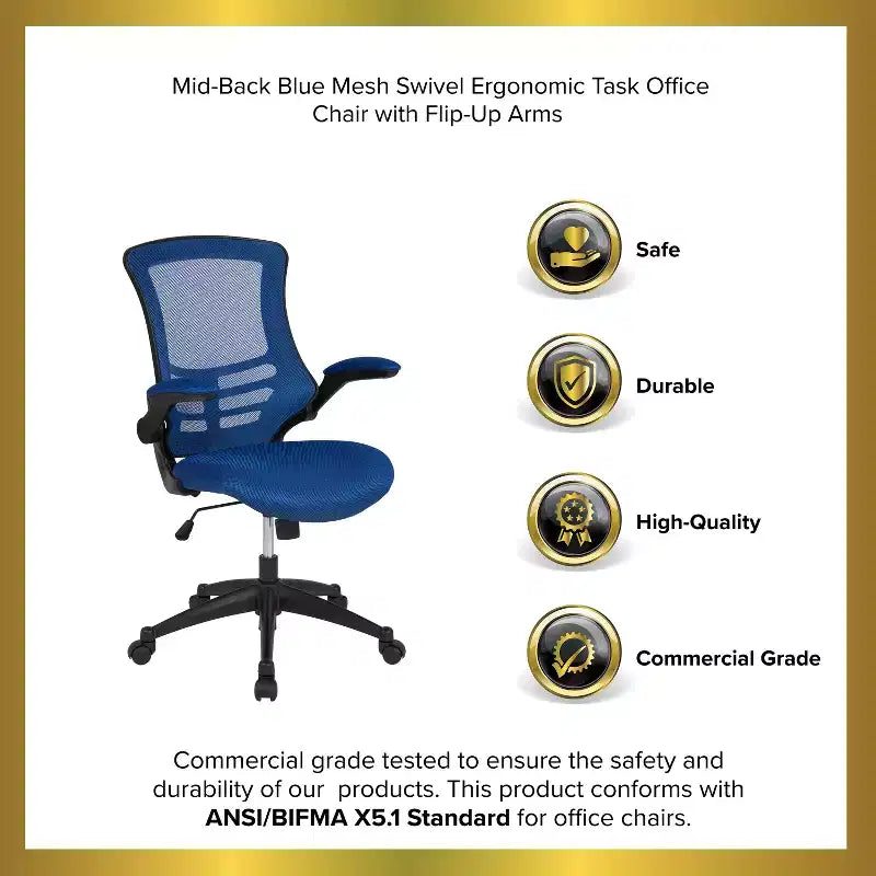 Sedia da ufficio ergonomica girevole in rete a schienale medio con braccioli ribaltabili