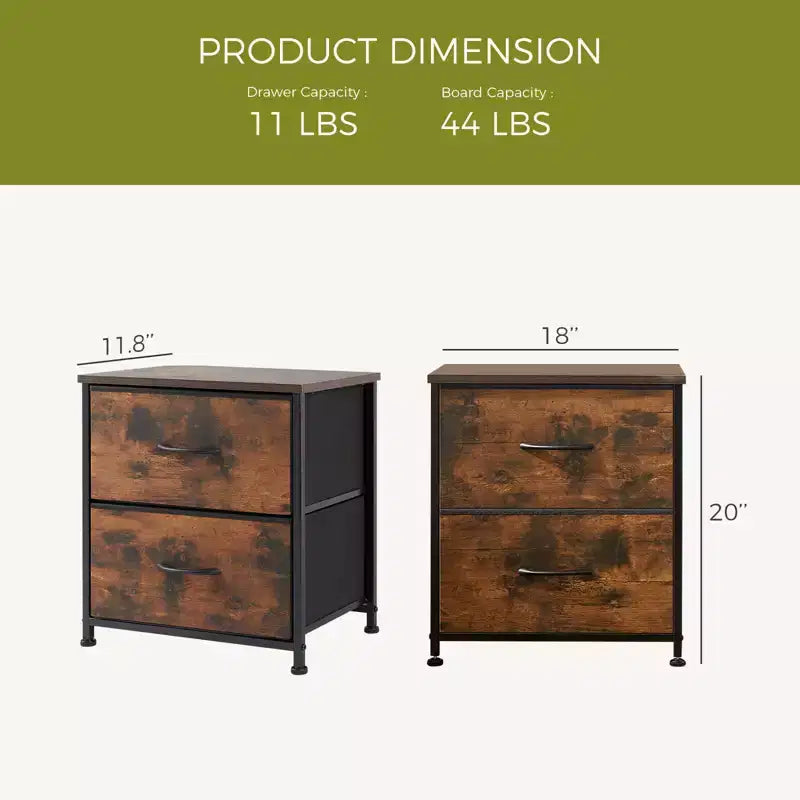 Comodini a 2 cassetti, set da 2