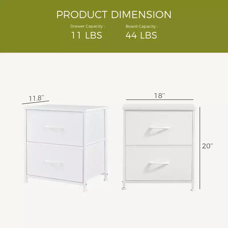 Comodini a 2 cassetti, set da 2