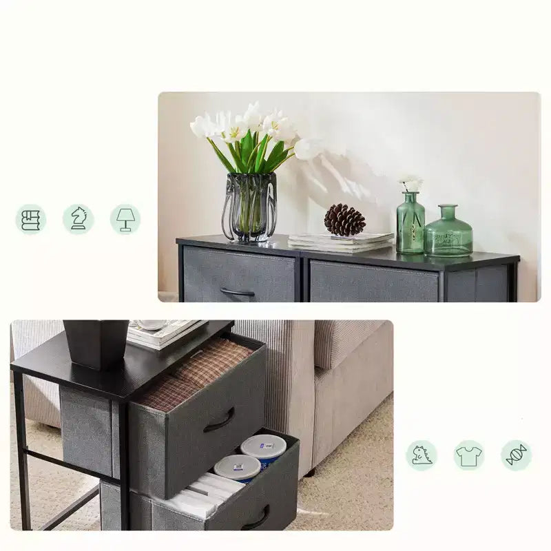Comodini a 2 cassetti, set da 2
