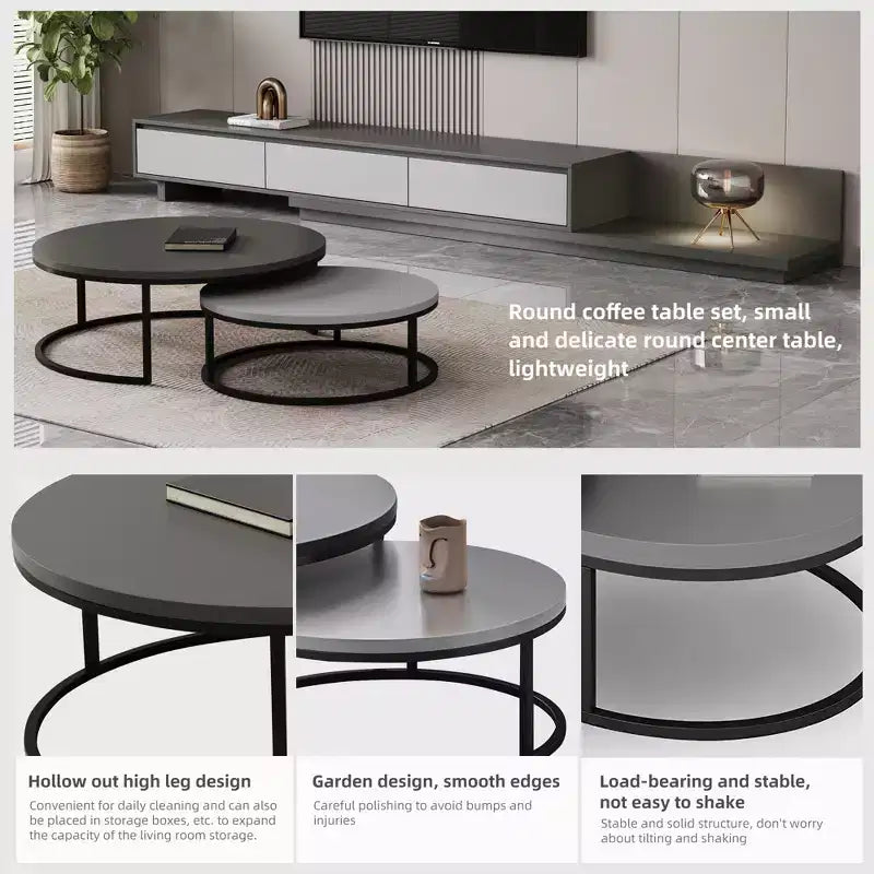Set di tavolini da caffè rotondi nido Modern Gray